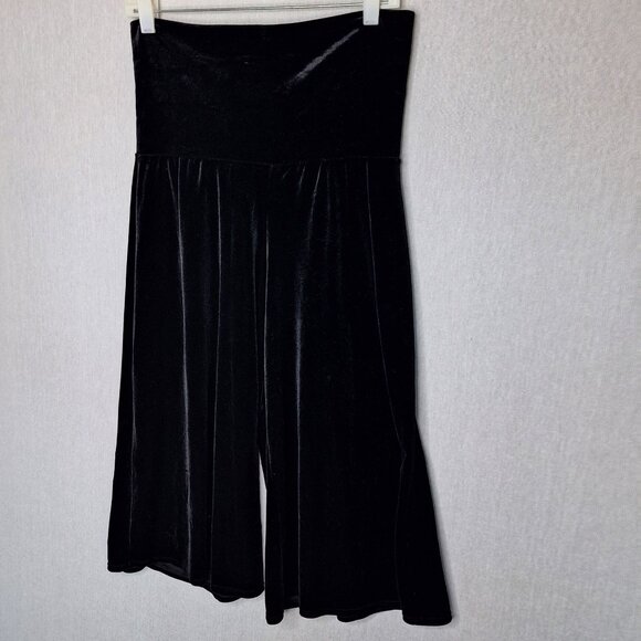 💙 Notations Black Velour Wide Elastic Waistband Wide Leg Cropped Pants Size M/L - Picture 2 of 8